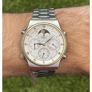 Vintage 7a48-7000 JDM Seiko Chronograph Quartz Watch Moon Phase Moonphase